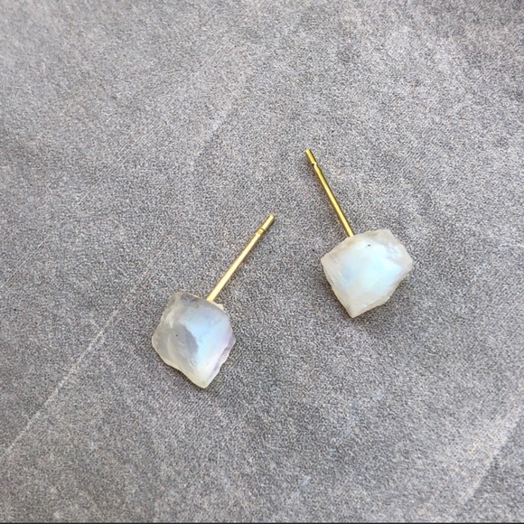 Raw Moonstone Gemstone Crystal Stud Earrings - Picture 5 of 7